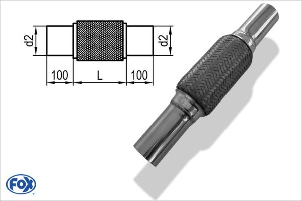 Flexibles Rohr Interlock - Ø54mm - Länge: 100mm + Stutzen Innenleben besteht aus Edelstahlwellrohr