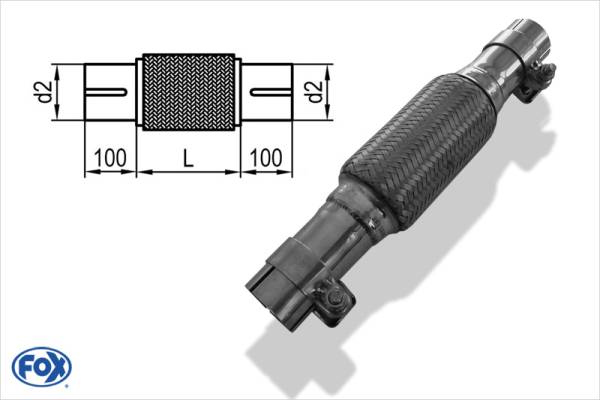 Flexibles Rohr Interlock - Ø90mm - Länge: 150mm + Stutzen Innenleben besteht aus Edelstahlwellrohr